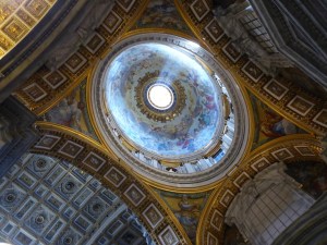 The light streaming into the ceiling in St. Peter's.